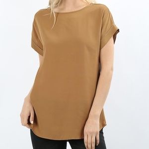 Coffee Short Sleeve Cuff Blouse NWT